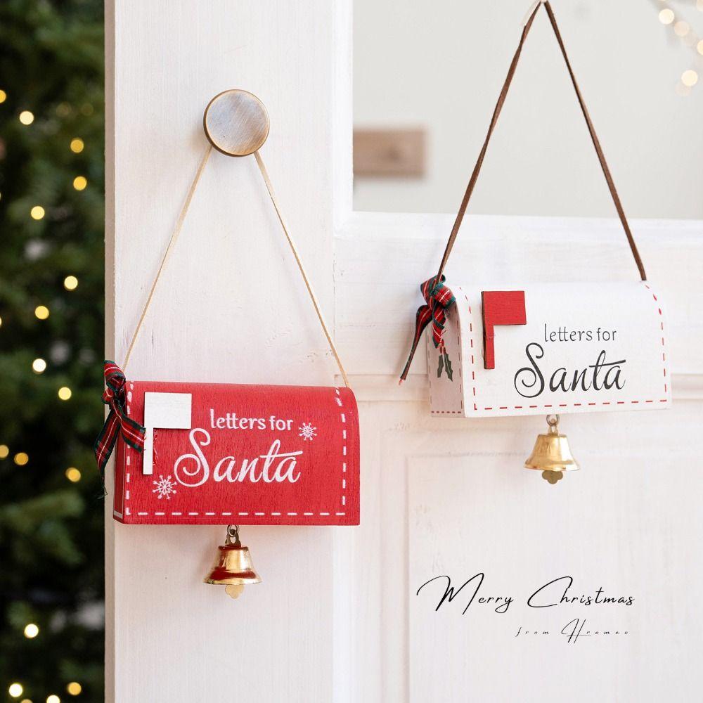 High Quality Wooden Christmas Mailbox Ornament Red White DIY Decor Xmas Post Box Santa Mailbox Party Gift