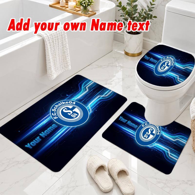 Personalized Schalke 04 FC 3Pcs Flannel Toilet Mat Set Custom Text Bathroom Rug Non Slip