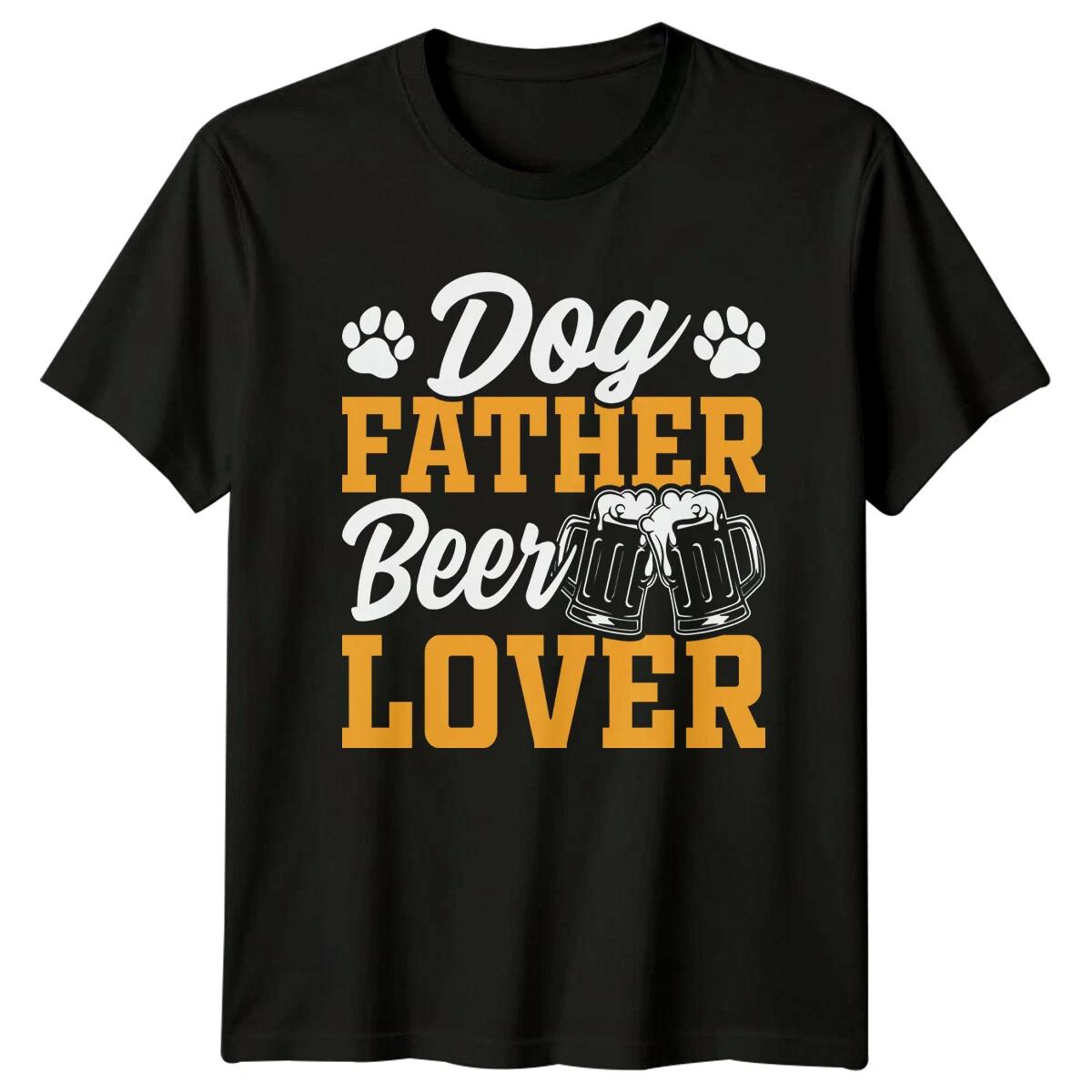 Dog Father Beer Lover T-Shirt, Funny Dad Animal Paw Graphic Tee M