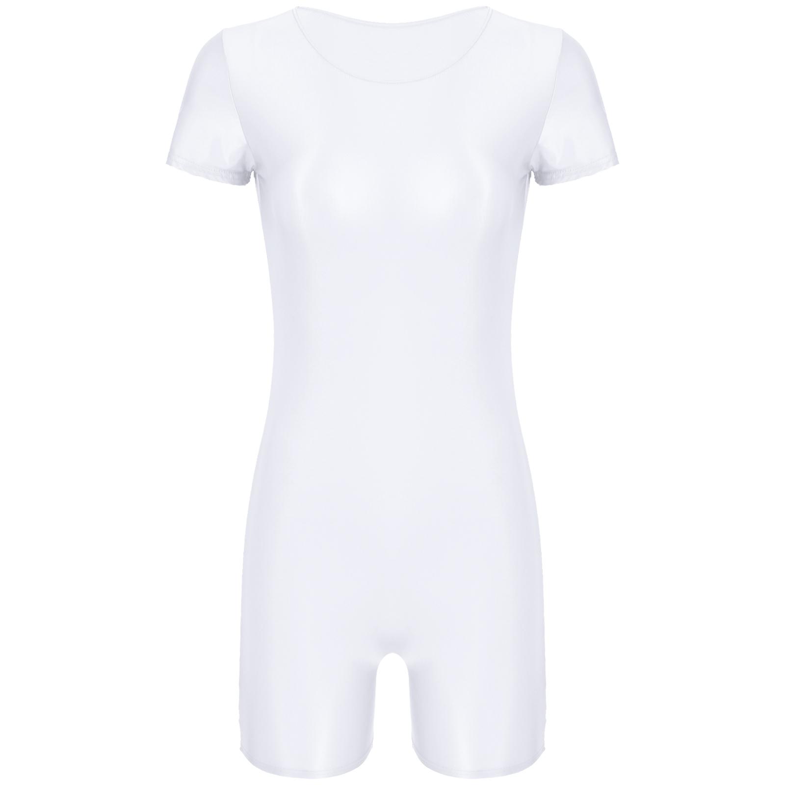 

Женский круглый вырез с коротким рукавом боди глянцевый купальник для плавания бега йоги XL