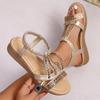 Fashion Bohemian Rhinestone Soft-soled Sandals for Women's Fashion Wear with Wedge Heels and Versatile Flat Beach Shoes