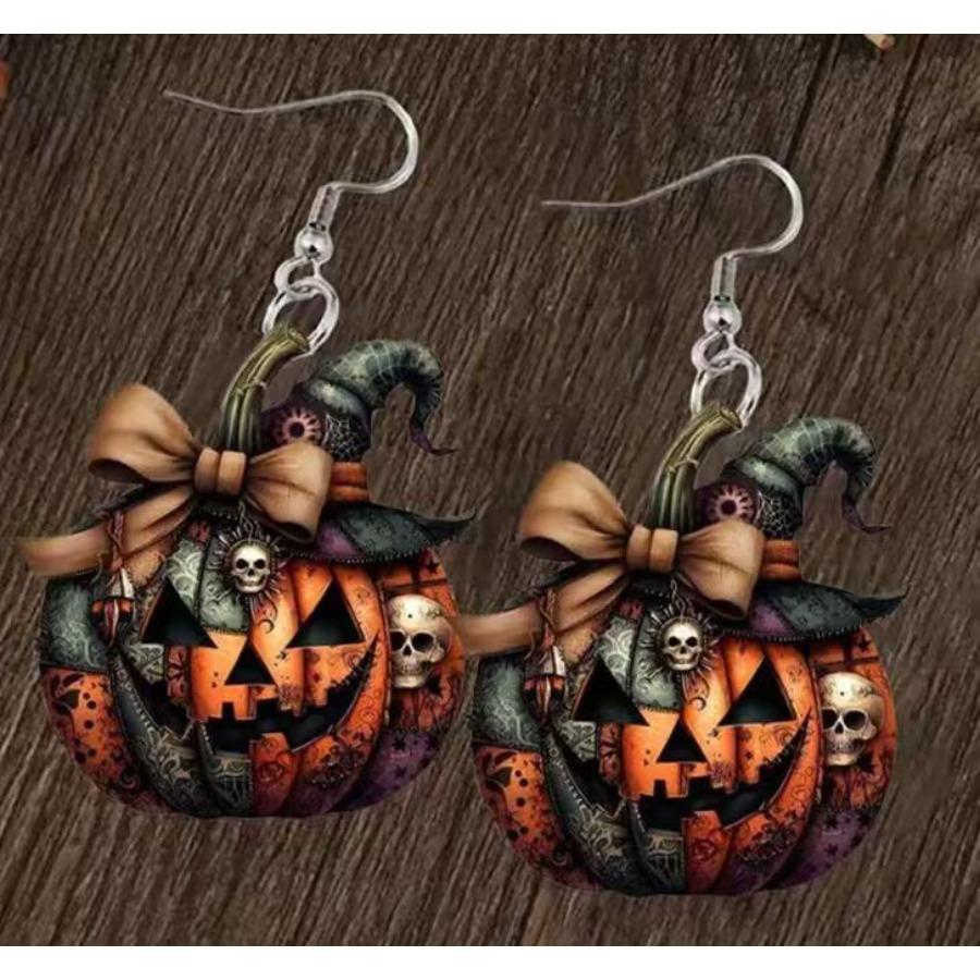 Cross-border new evil pumpkin earrings Halloween horror grimace flat acrylic creative skull earrings ornament