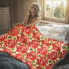 Red Rose Seamless Pattern Flannel Blanket Warm Soft Halloween Christmas Decorative Couch Warm Cozy All-Season Gift