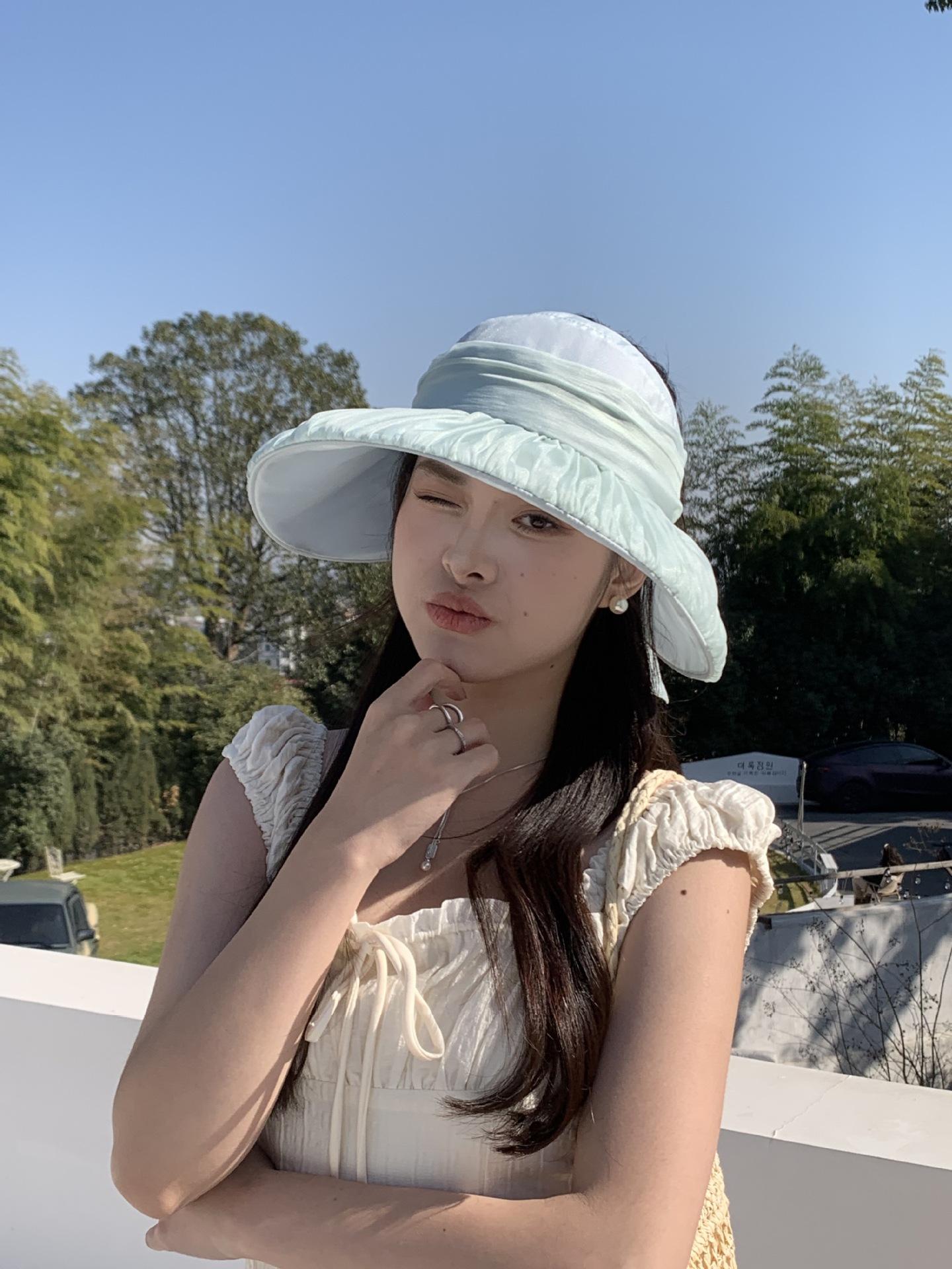 

Уличная летняя шляпа 2025 года с большим карнизом и пустым верхом, женская модная сетчатая шляпа с бантом, дышащая модная шляпа-тазик M（56-58cm） синий