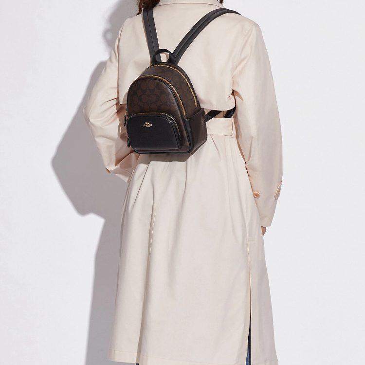 COACH Court Canvas With Leather Backpack Women's Dark Gray & Black C8604-IMAA8