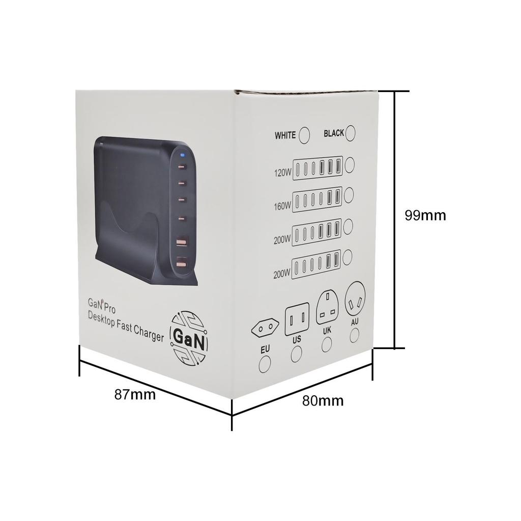 200W Gallium Nitride Multifunctional Desktop Charger with 3A3C Ports - Universal Fast PD Charging Adapter