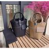 Foreign trade new vegetable basket bag swift cowhide with canvas splicing bucket bag fashionable casual hand bag