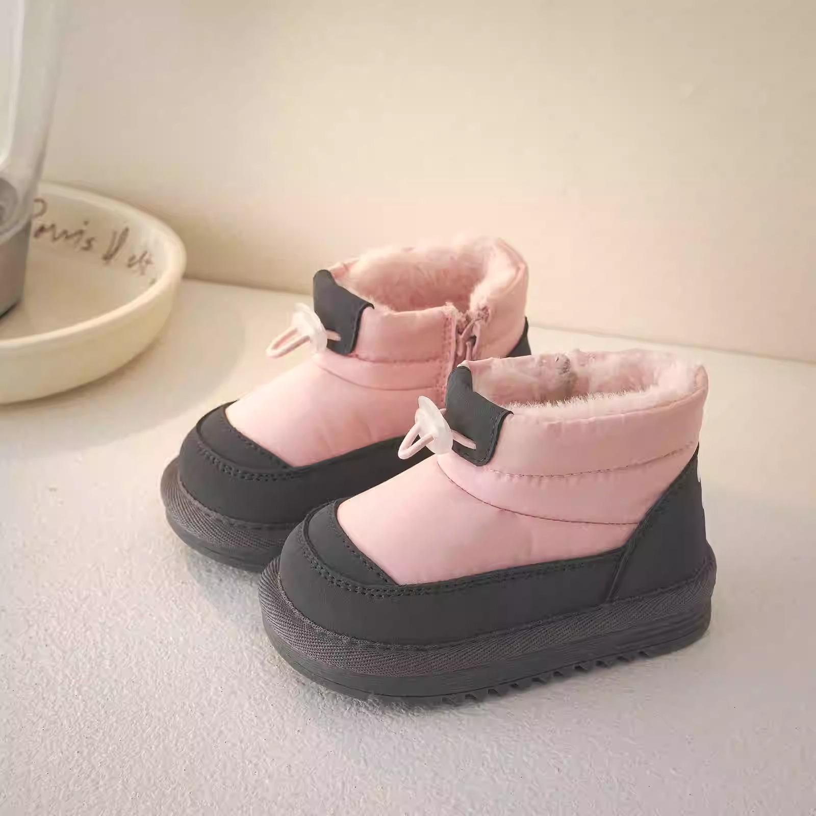

Детские зимние ботинки с флисовой подкладкой, утолщенные, на мягкой подошве, теплые, водонепроницаемые хлопковые ботинки для мальчиков и девочек 23 розовый