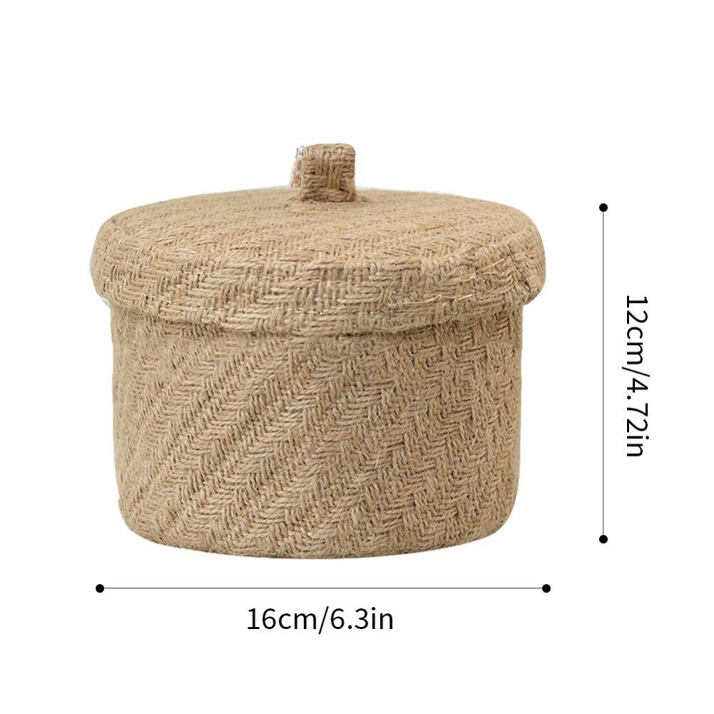 Wicker Seagrass Flower Pot Boxes Sundries Storage Baskets With Lids Weaving Snack Storage Box Jute Wardrobe Table Round Gift Box