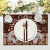 1pc Coffee Gnomes Placemats for Dining Table Buffalo Plaid Brown Mocha Place Mat