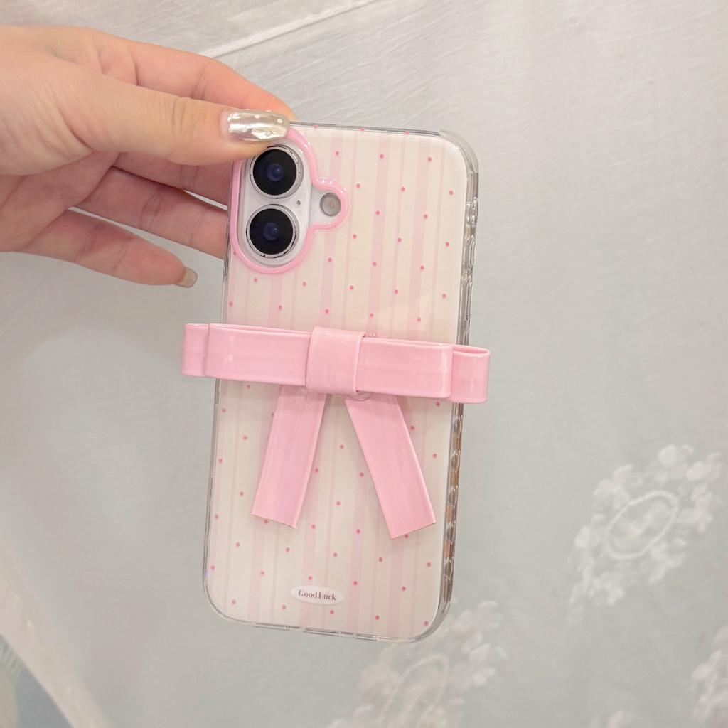 3D Pink Bowknot Phone Case for iPhone 14 15 16 17 Pro Max 17Pro Clear Soft TPU Shockproof Protective Cover For Women girls