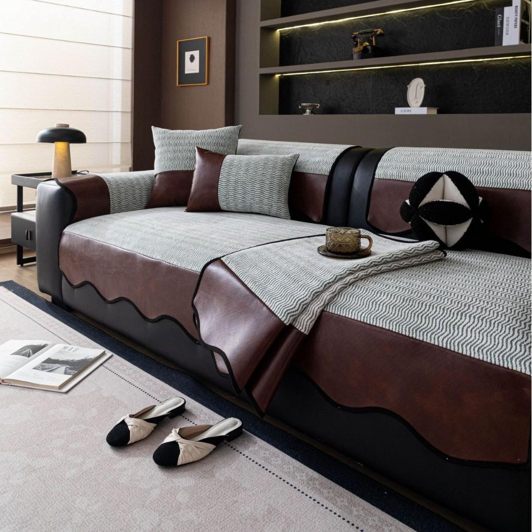 

Snowy Striped Sofa Cover Irregular Anti Leather Edge Design Anti Slip Pad High-end All Season Universal Dust-proof Cover Cloth 70x70cm 1pcs