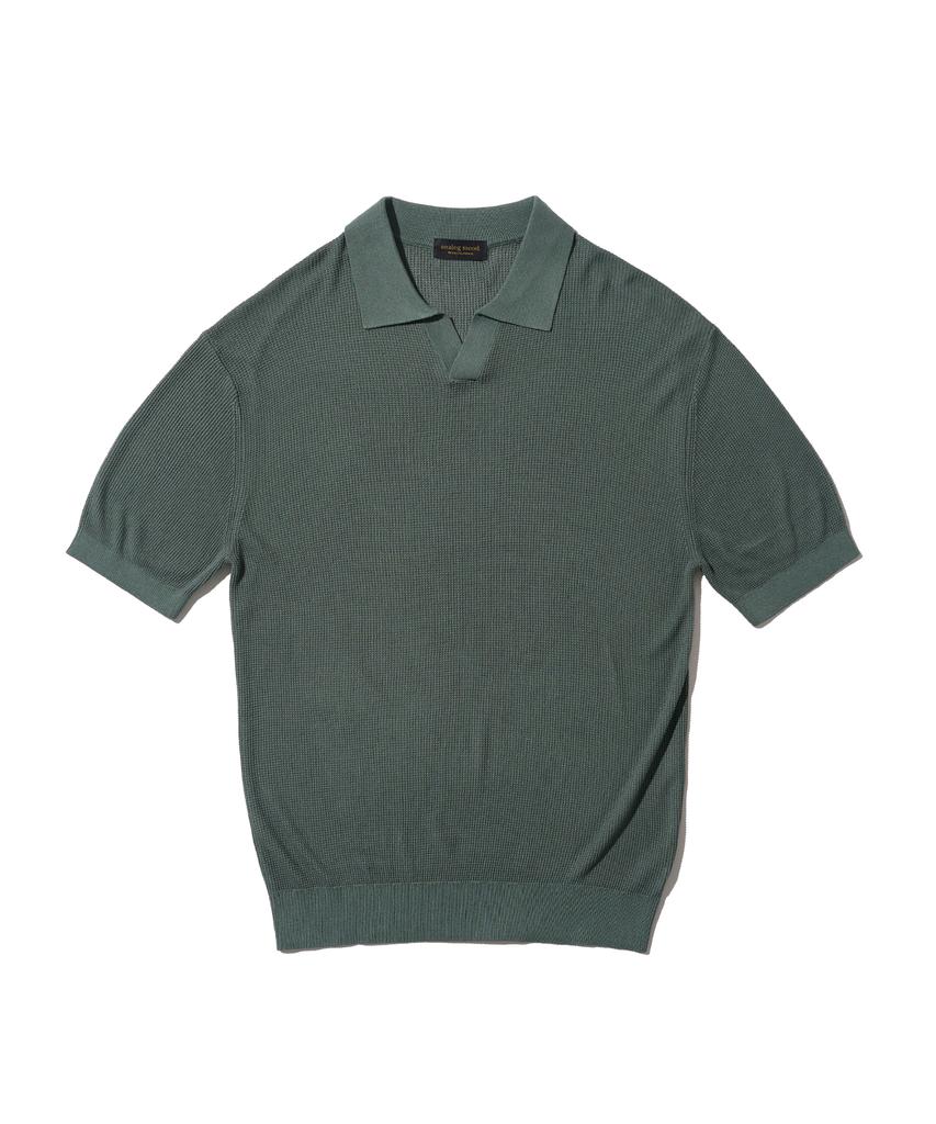ANALOG MOOD Neff Open Collar Short Sleeve Knit (Deep Green)