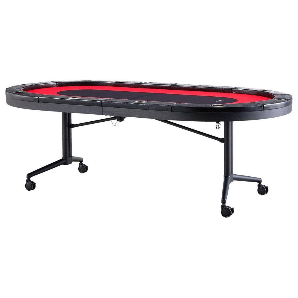 10 Player Foldable Poker Table, Blackjack Texas Holdem Poker Table with Padded Rails and Stainless Steel Cup Holders, Portable Folding Card Board Game