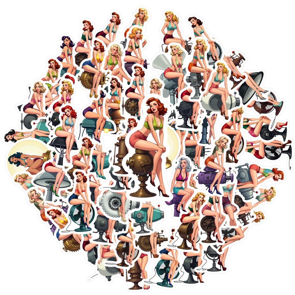 35-70pcs American Retro Spicy Stickers Luggage Laptop Ipad Skateboard Guitar Phone Case Sticker Waterproof Graffiti Decals
