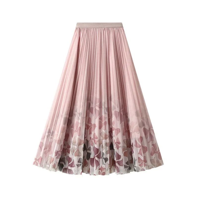 

A- Line Pleated Printed Half Body Dress Pleated Print A- line Female Dress Pink All yards