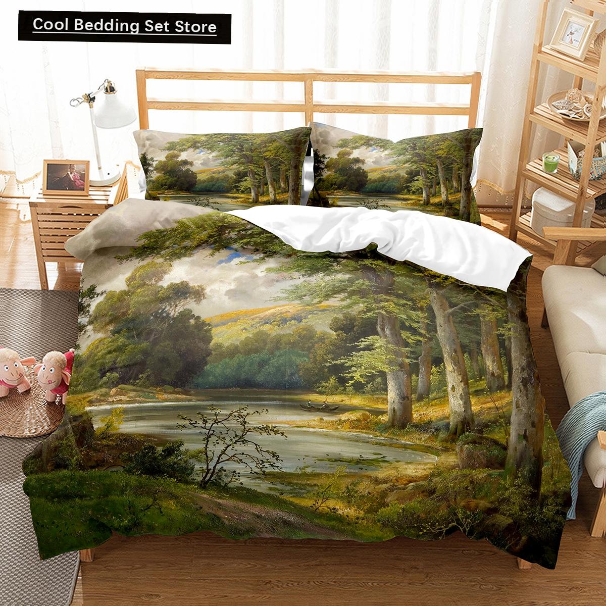 

Comforter Oil Painting Landscape King Queen Eiffel Tower Bedding Set Natural Scenery Polyester Comforter Comforter (quilt)-EU Single(135*200cm)3pcs