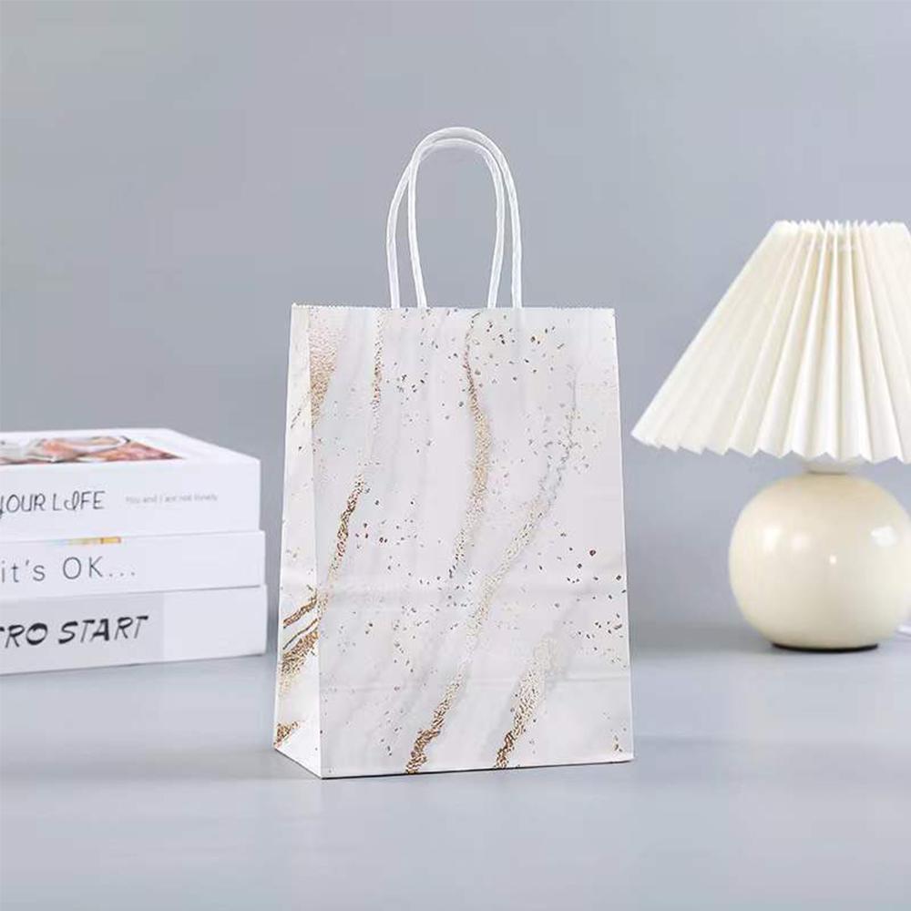 6Pcs Gold Marble Gift Bag with Handle Paper Gift Wrapping Bags for Birthday Wedding Party Supplies