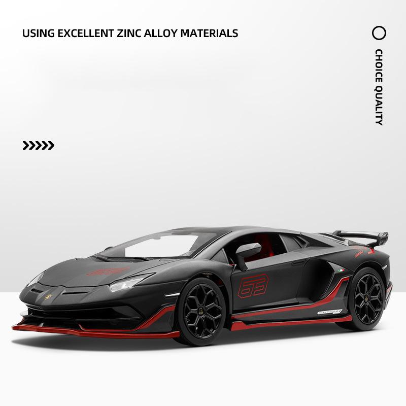 1/24 Lamborghini Aventado SVJ63 Supercar Alloy Die Cast Toy Car Model Sound and Light Children's Toy Collectibles Birthday Gift