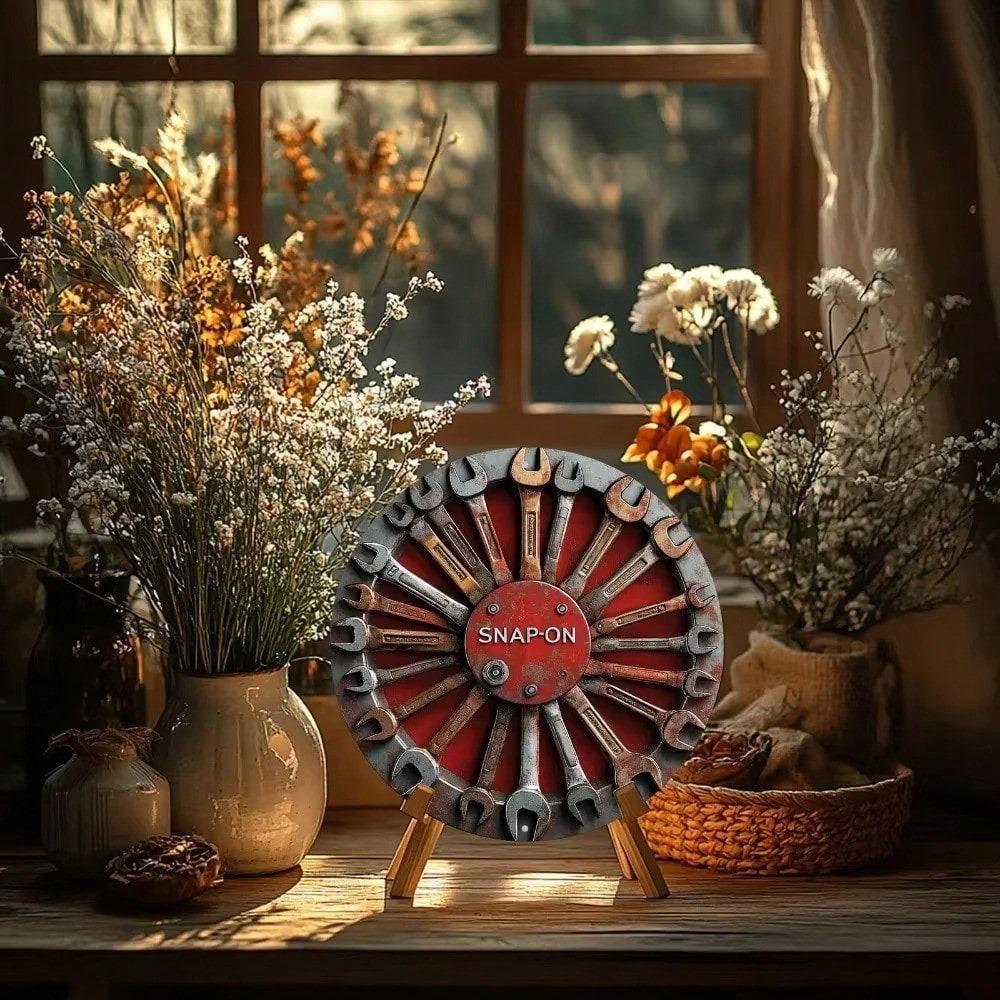 Classic Wrench Round Aluminum Sign Vintage Tool Wall Art Decor Home Bar Garage