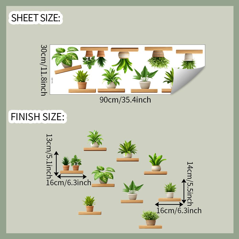 Realistic Potted Green Plant Wall Sticker Self-Adhesive Removable Nature Decor for Bedroom Living Room Home Background Wall