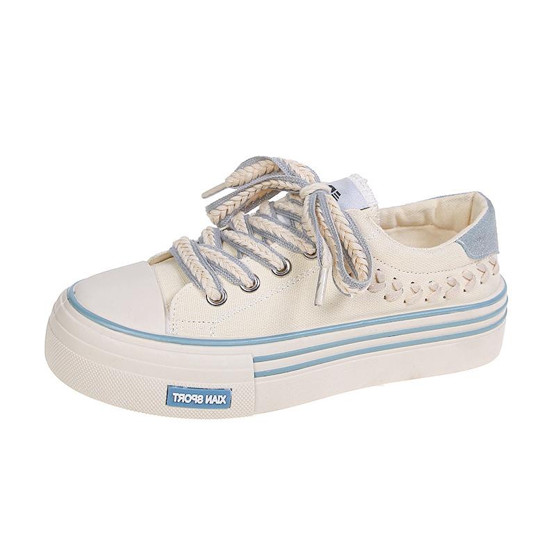 Весенние новые модные туфли с круглым носком и низким верхом из однотонного парусинового — фото 3