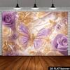 2D Glam Butterfly Party Backdrop, Purple Gold Floral & Diamond Background Decoration