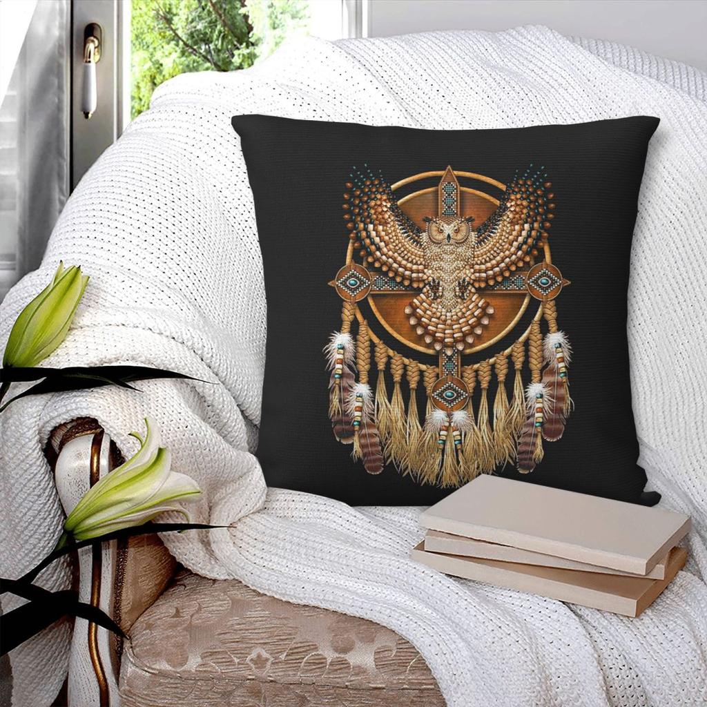 Native American Beadwork Owl Mandala Square Pillowcase Cushion Cover Pillow Case Throw Pillow Cover for Home Bedroom Car