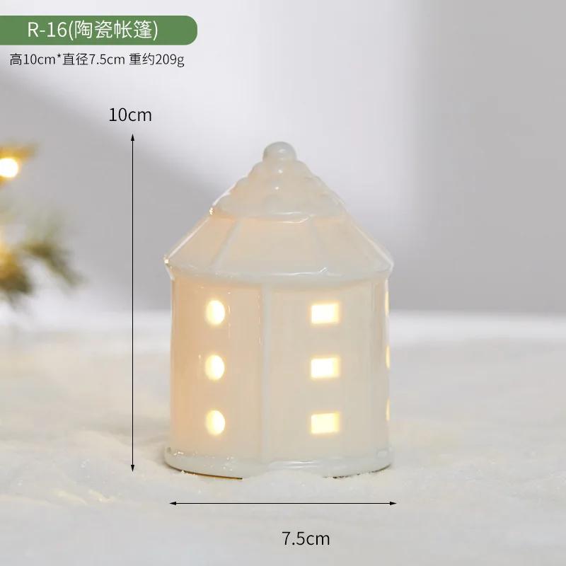 Durable2026 New Christmas Tree Hut Ceramic Villa Creative Luminous Snow House Christmas Scene Arrangement Atmosphere Ornament