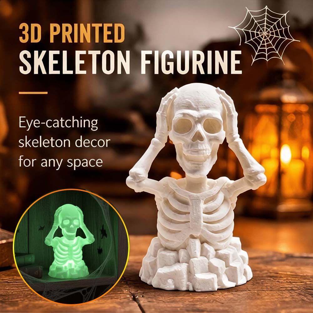 Compact 3D Printed Skull Novelty Luminous Tabletop Statue Halloween Skeleton Figurine  Showcase