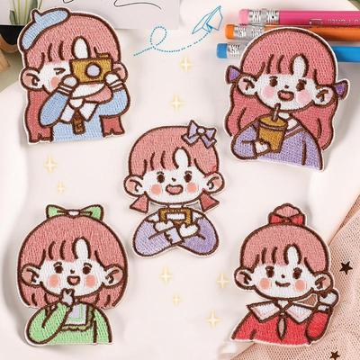 Cute Girl Embroidery Patch DIY Fashion Accessory Patch Self-adhesive Badges Patches For Clothing Appliqued