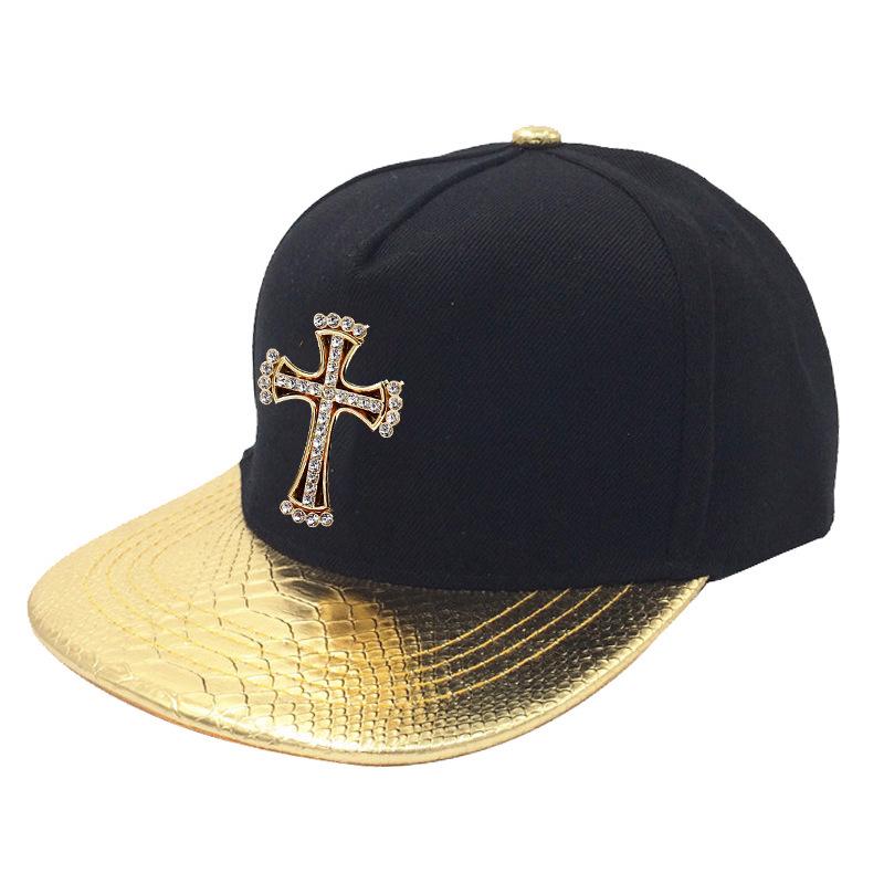 Crocodile Grain Hip Hop Baseball Cap with Rhinestone PU Leather Brim