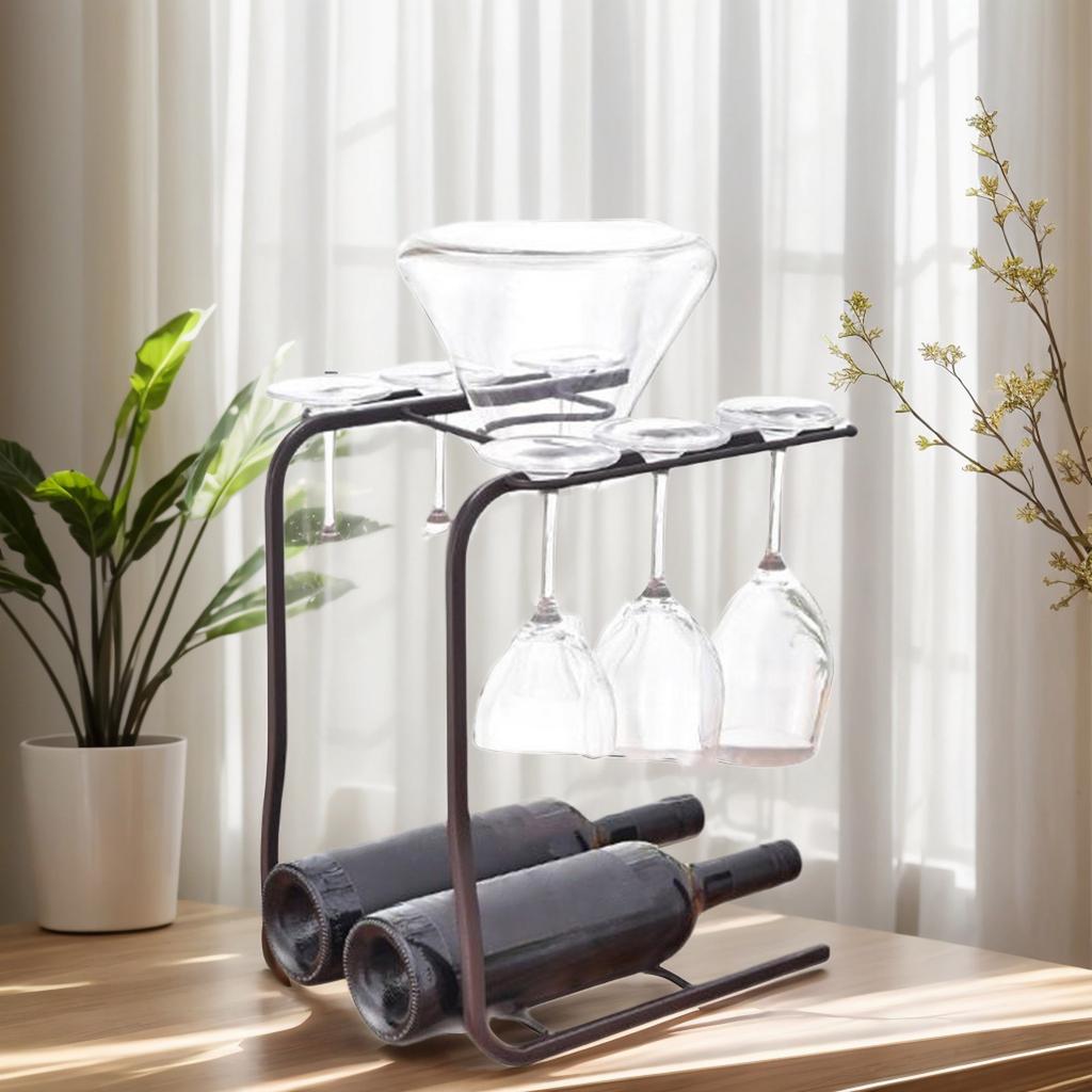 Elegantní Stojan na Sklenice na Víno na Pult pro Domov Elegantní Držák na Poháry na Stopce Polička Věšák pro Skladování Lahví Vína