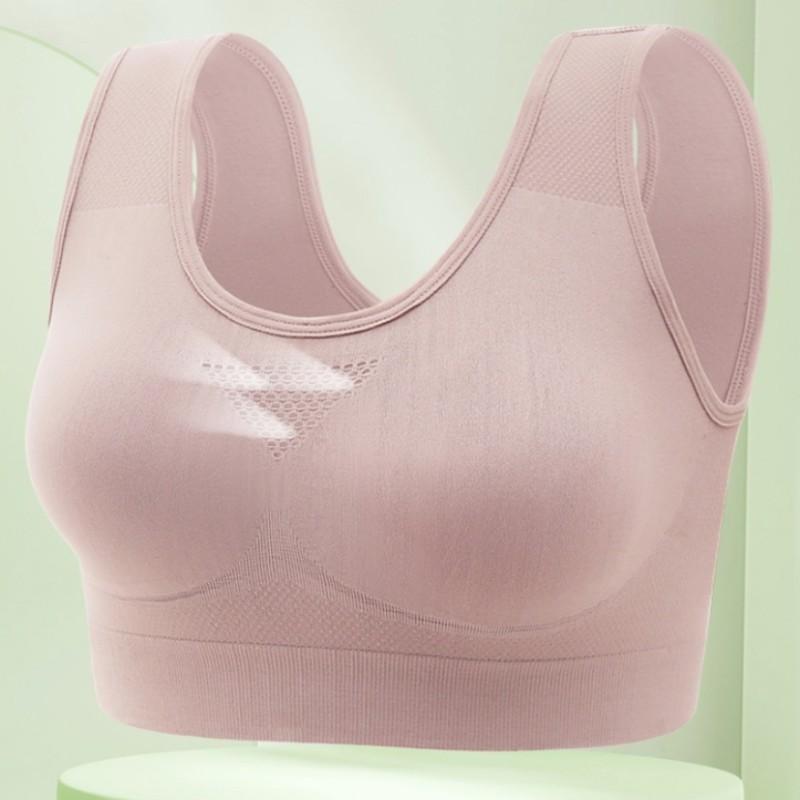 Pink Seamless Wireless Sports Bra with Breathable Mesh for Everyday Comfort onesize фиолетовый