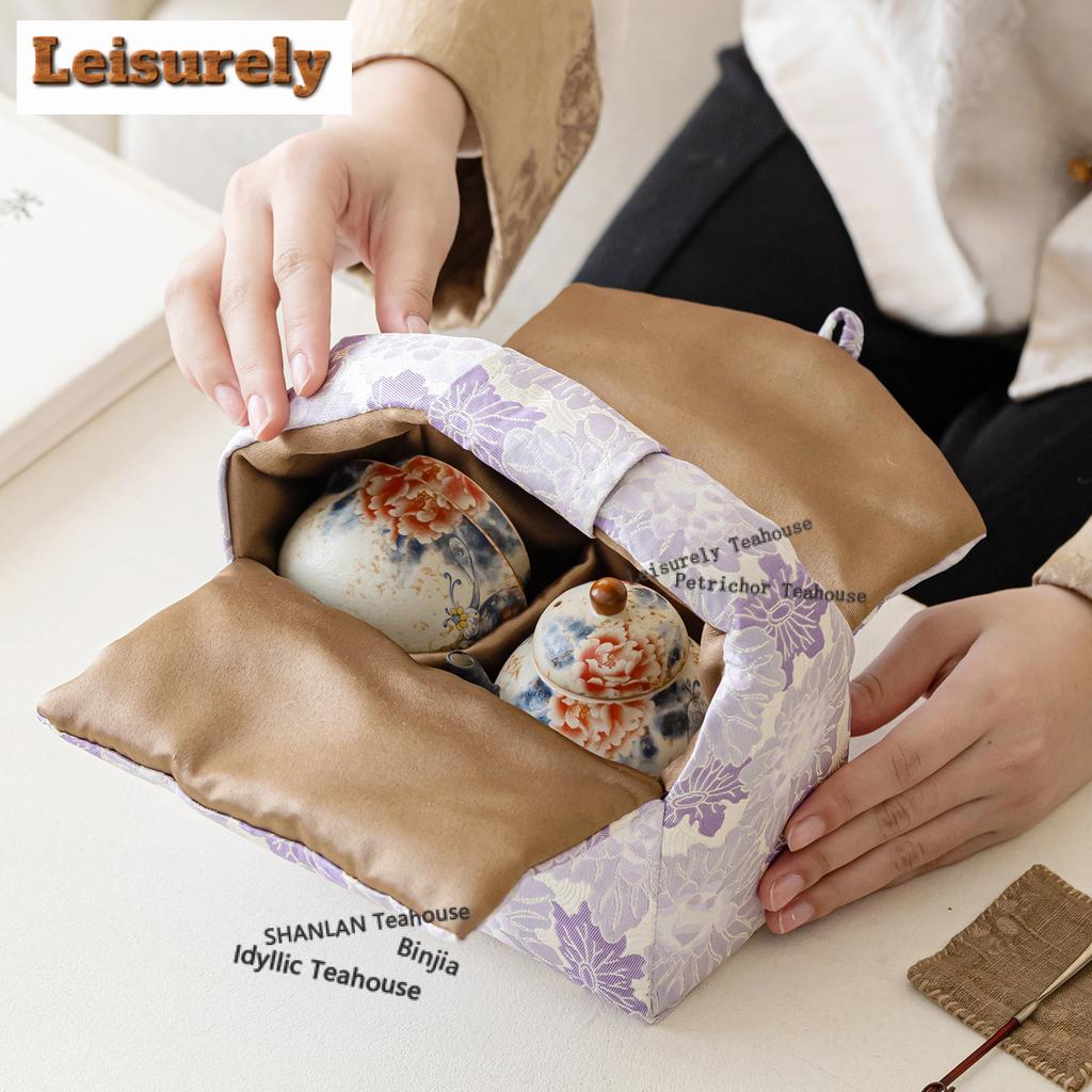 Caramel Glaze Butterfly Love Peony Ruyi Travel Tea Set Kit Antique 1 Pot 2 Cups Tea Making Organizer Portable Picnic Stock Bags
