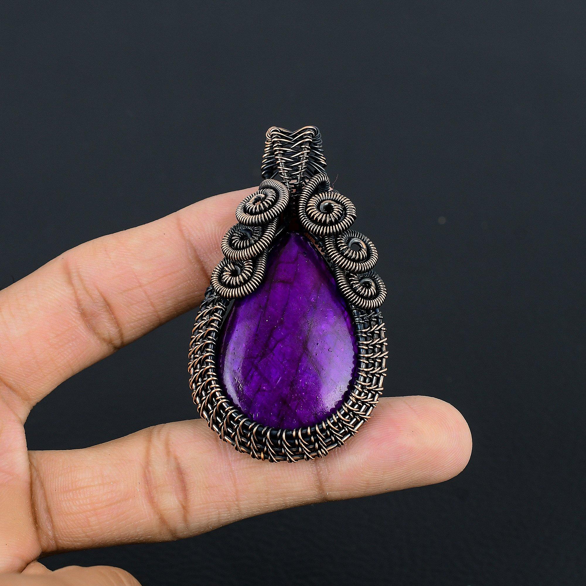 

Украшения из лабрадорита с фиолетовой вспышкой, Кулон, обернутый медной проволокой 999 пробы, Ювелирные изделия из драгоценных камней ручной работы, Подарки для жены, Совершенно новый кулон 1.55 Inches