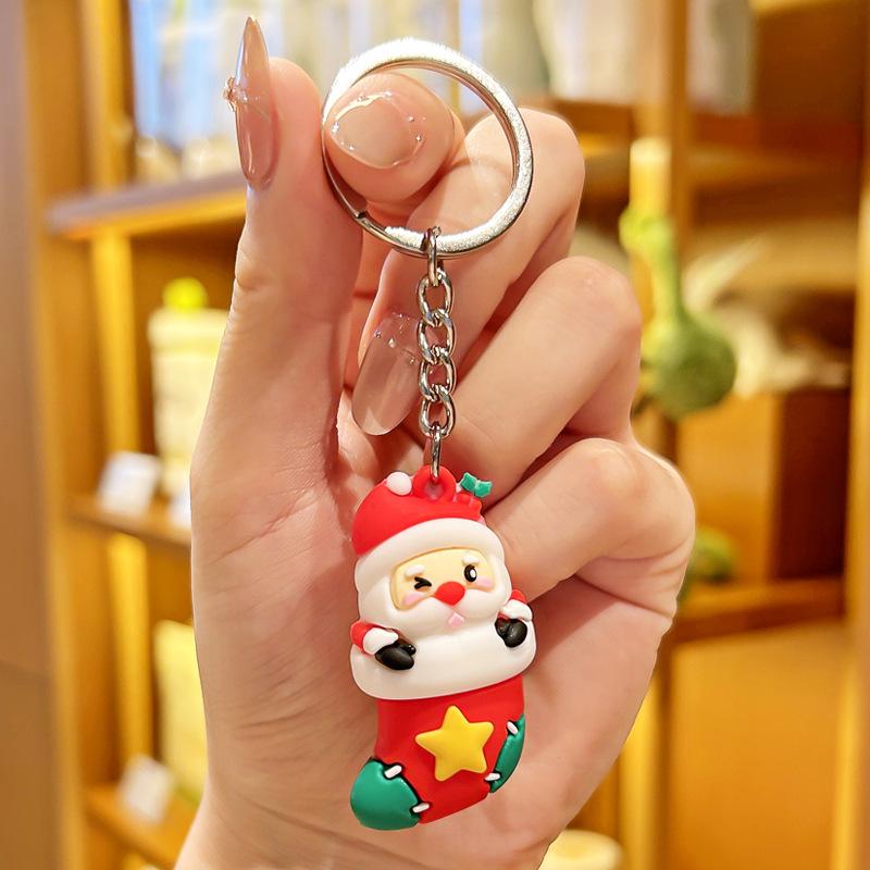 Cartoon Christmas Keychain: Santa, Snowman, Tree Pendant - Festive Holiday Gift