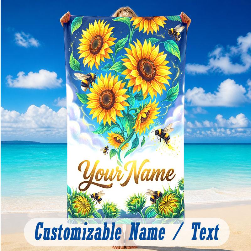 Floral Garden Theme Beach Towel Personalized Custom Name & Text Soft Quick Dry Beach Towel for Swimming Travel
