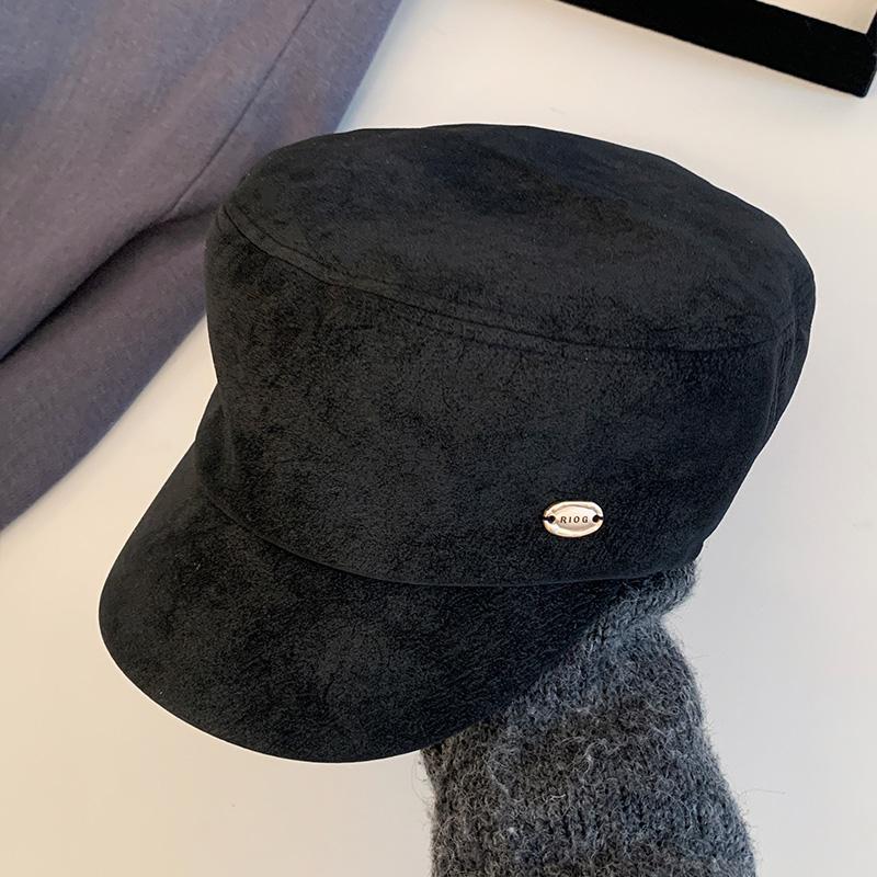 Maillard Brown Suede Flat-top Berets Cap for Women Spring and Autumn Casual Versatile British Style Retro Equestrian Hats Men