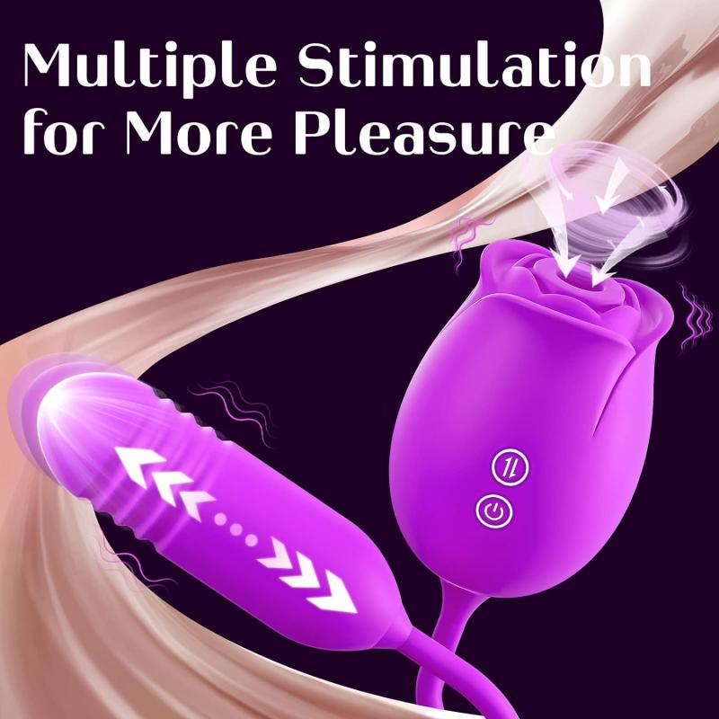 Rose Sex Toys for Women Upgraded Rose Sex Stimulator Sucking Thrusting Dildo G Spot Vibrator Clitoral Stimulator Adult Sex Toys for Couples Pleasure