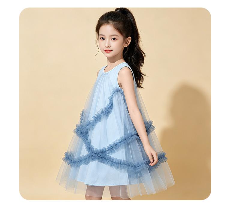 Summer new girls' breathable sleeveless mesh princess dress