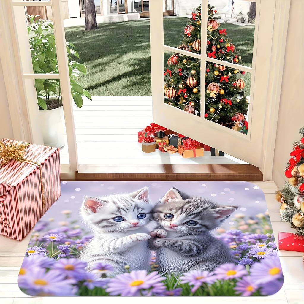 1Pcs Anti Fatigue Kitchen Rugs,  Purple Flower Print Waterproof Non-Slip Thick Cushioned Kitchen Mat Heavy Duty Comfort Standing Mat for Kitchen