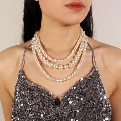 European and American Fashion Jewelry, Direct Supply of Multi-layer Imitation Pearl Short Women's Temperament Necklace 9340