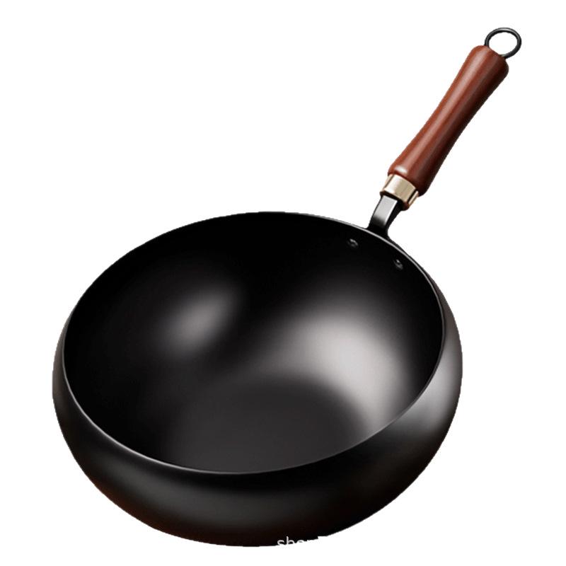Hand-Forged Authentic Zhangqiu Non-Stick Iron Wok, 24CM - Perfect for Stir-Frying, Stewing, and Soup