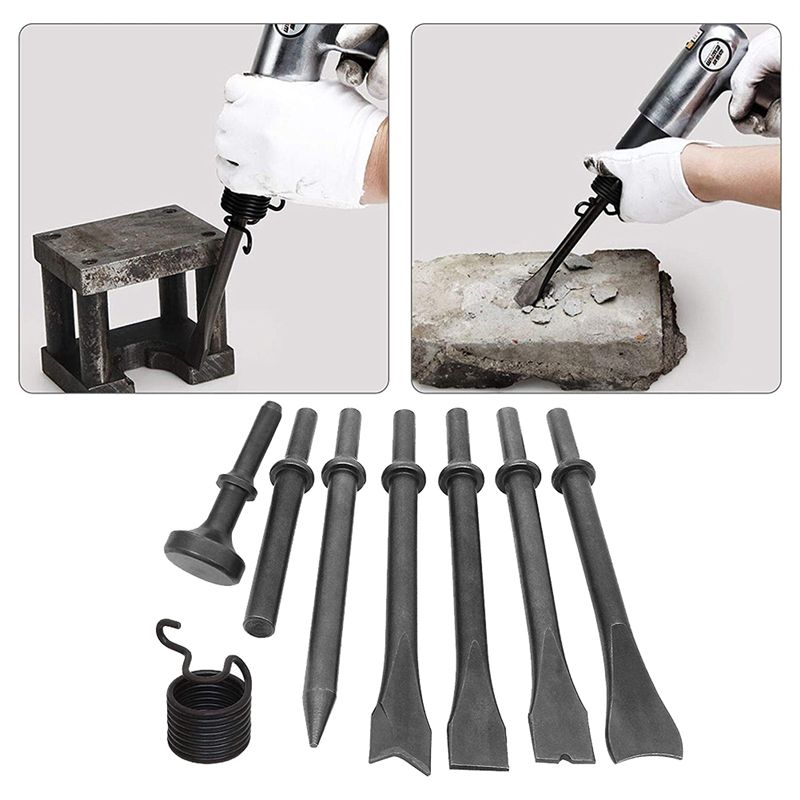 A84E-8 Pcs Air Chisel Head Set Pneumatic Chisel Air Hammer Punch Chipping Tool Pneumatic Chisel Air Hamme Cutting Rusting