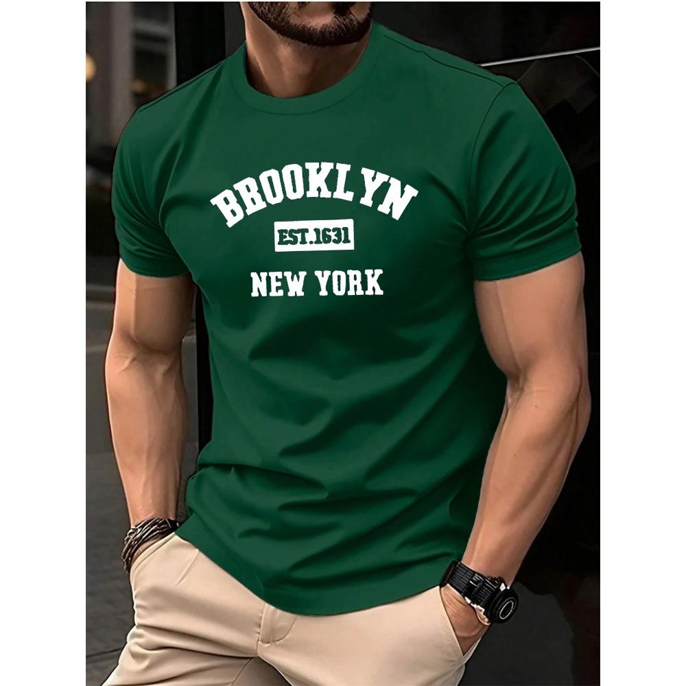 Men's Summer Cotton Fashion Loose Brooklyn EST 1631 Printed Sports Round Neck Short Sleeve T-shirt Top