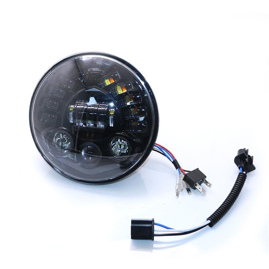 7 Inch LED Black Round Motorcycle Headlight with Hi/Lo Beam Projector Motor 7" Round Headlamp