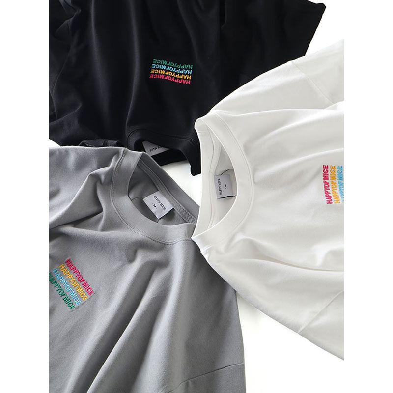 American Pure Cotton Short Sleeve T-Shirt Men's 2024 New Arrival Trendy Summer Embroider Bottoming Shirt Export Export Cotton T-shirt