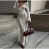 Knit Slim Round Neck Hollow Out Women Dress Summer Solid Soft Long Sleeves Lady Robe