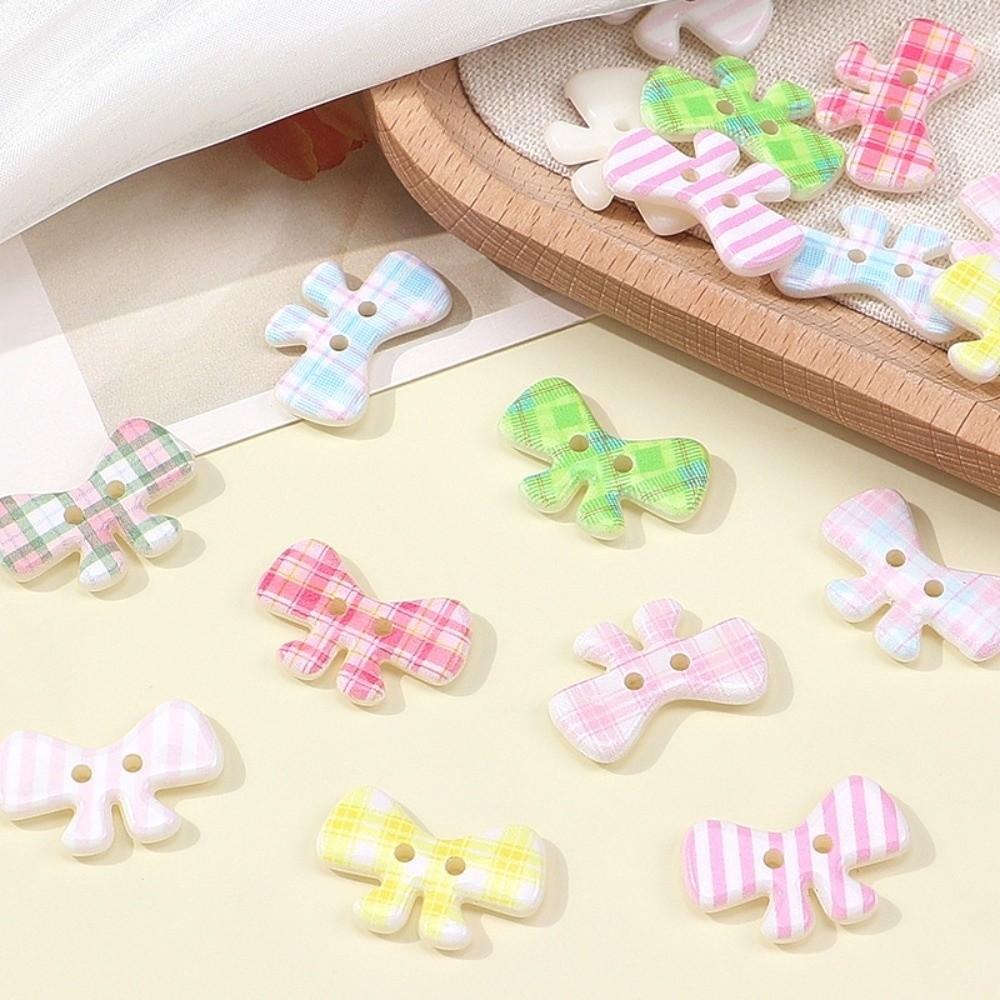 40pcs DIY Creative Bow Buttons Resin Cute Bowknot Buttons Fashionable Sweet Plaid Stripe Buttons Clothing Coat
